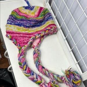 Alma Multicolor Knit Hat with Braided Tassels